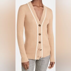 Tory Burch Ribbed Merino Wool Blend Simone Cardigan